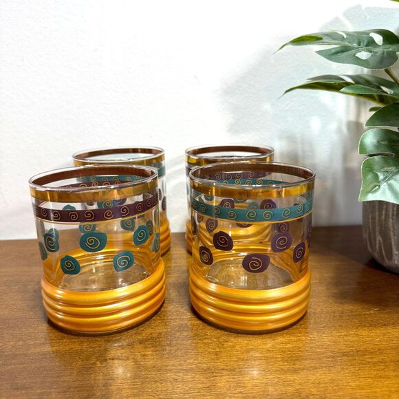 4 Vintage Rocks Old Fashioned Glasses MCM Sakura Sango Sue Zipkin Gold Heavy - Picture 2 of 7